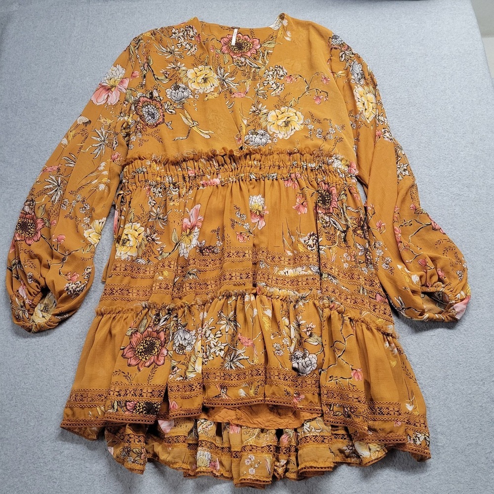 Free People Womens Cherry Blossom Mini Dress Topaz Size Medium Boho - Picture 2 of 10